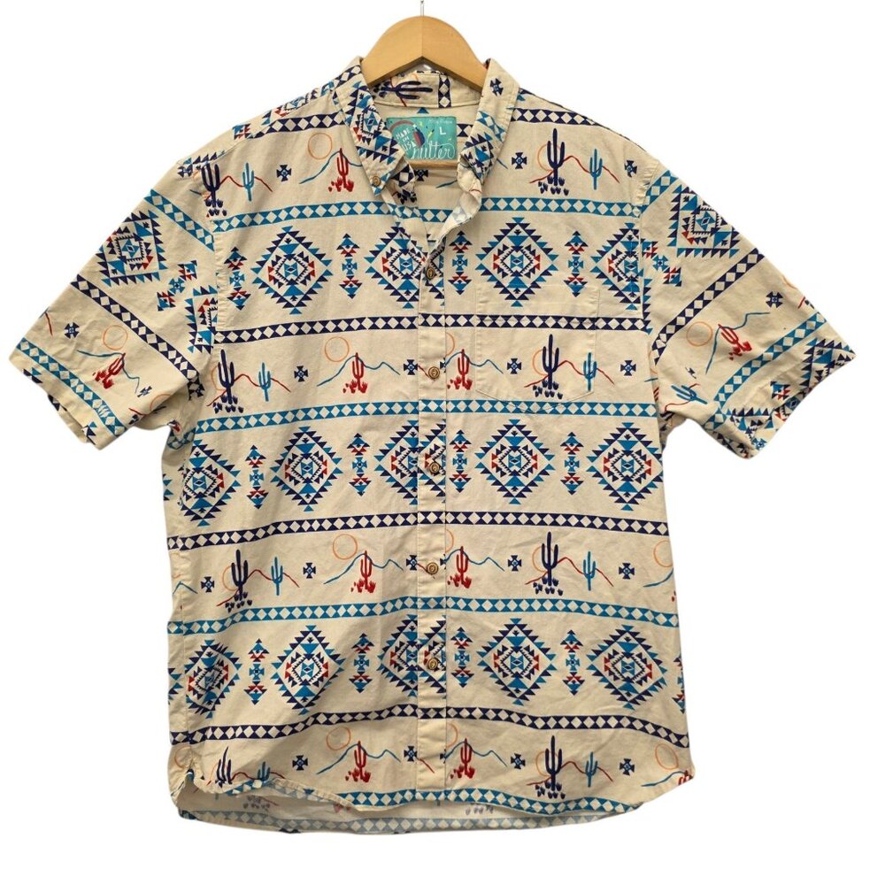 Chubbies Nutter Shirt Men Large Button Down White Aztec Southwestern Made in USA